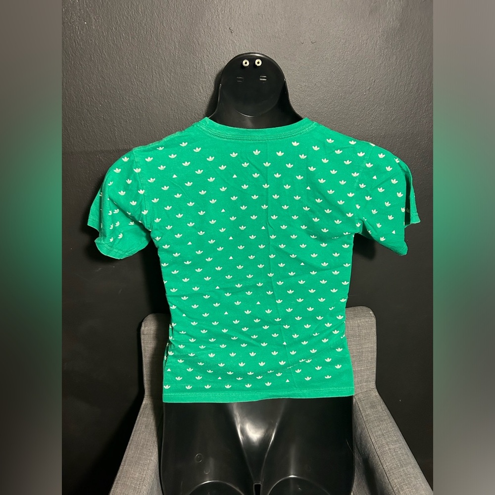 Adidas Green Short Sleeve Crop Tee with Logo Pattern *please read description * - Picture 5 of 11